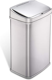 NINESTARS, DZT-50-28, 50 L Silver Lid Automatic Touchless Motion Sensor Stainless Steel Trash and Garbage Bin with Highly Durable Silver Lid Mechanism for Home, Kitchen and office - 13 Gal SL Trash Can