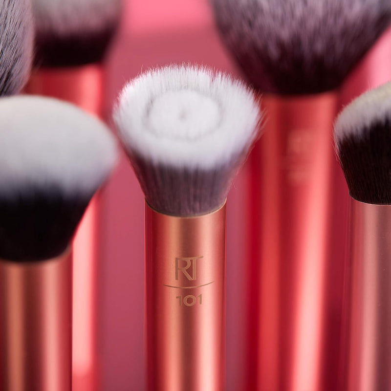 REAL TECHNIQUES Seamless Complexion Makeup Brush, Four Foundation, Primer, And Moisturizer, Makeup & Skincare Face Brush, Streakfree And Natural Finish, Orange, 1 Count