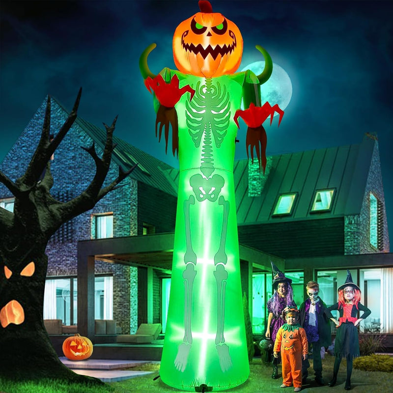 Kalolary 12FT Halloween Inflatables Scary Ghost Color Flashing Blow Up - 12FT Man Pumpkin Head Inflatable