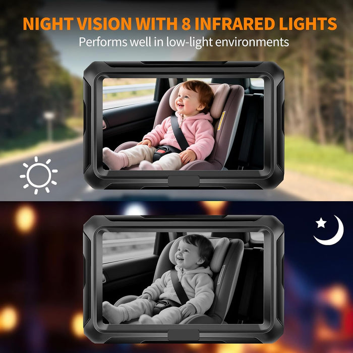 Omebel Baby Car Camera, 4.3" HD 1080P, Baby Car Mirror, 360 ° Rotation Night Vision Car Baby Monitor with Camera, Safety Baby Car Mirror Camera for Rear Facing 5 Mins Easy Installation