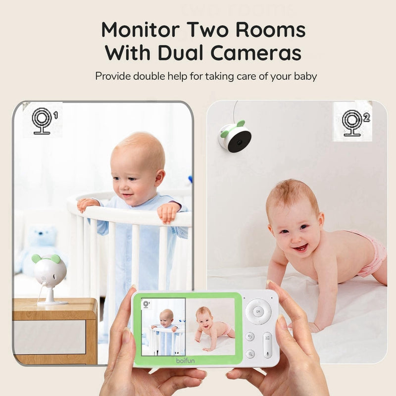 BOIFUN Baby Monitor, 1080P WiFi Baby Camera via Screen and App Control, Video Recording, Playback, Night Vision, Two-Way Audio, Motion & Sound Detection, Area Alarm