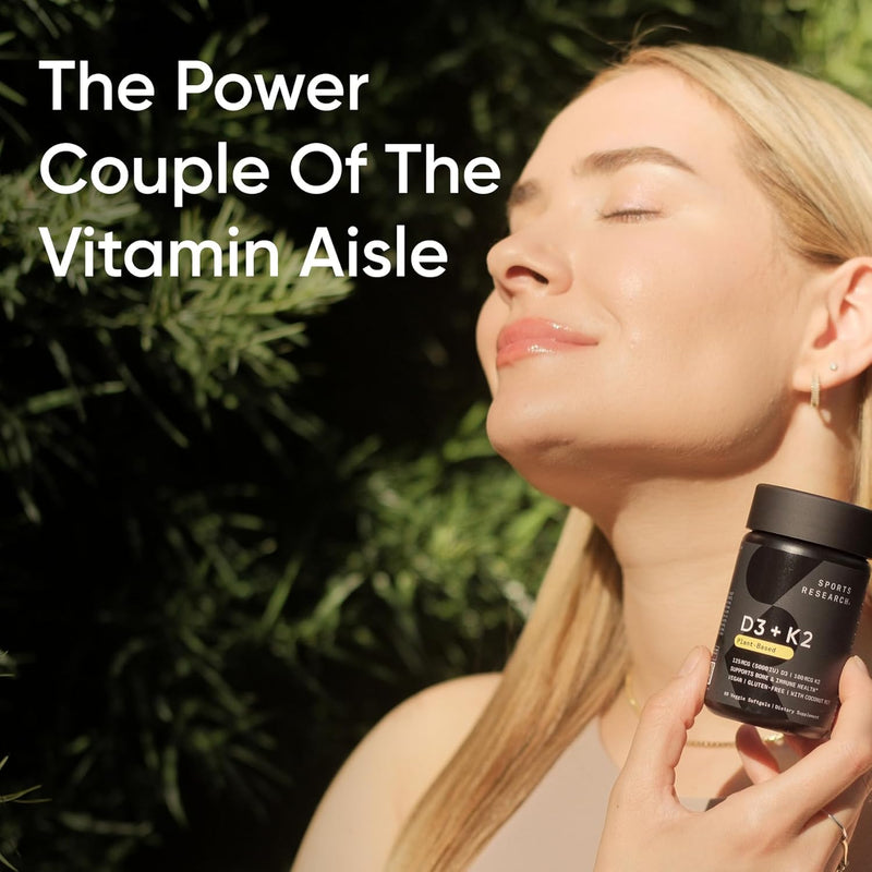 Vitamin D3 + K2 w/Coconut Oil - Vegan Vitamin D 2500iu & Mk7 Vitamin K 100mcg for Bone & Immune Support - Vegan Certified Non-GMO Soy Free - 60 Softgels
