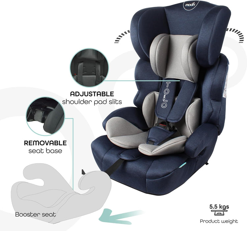 The Moon Brand Tolo Car Seat – Baby Travel Gear for Kids (9m to 11yrs) – ForwardFacing Child Booster Seat w/ Adjustable Headrest – Group 123 Comfort Car Accessories – Green