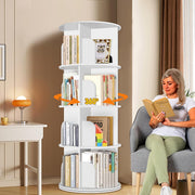4 Tier Rotating Bookshelf Tower, Spinning Bookshelf, Revolving 360 Bookcase Storage Round Carousel, Vertical Rotate Turning Spiral Corner Organizer, White