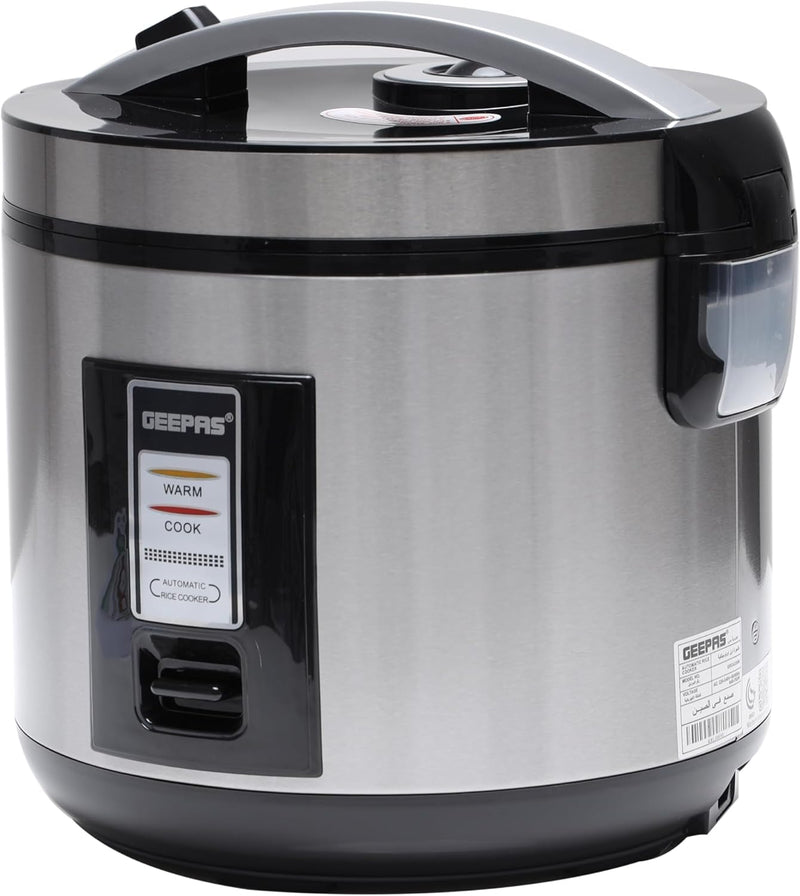 Geepas 1.8L Stainless Steel automatic Rice Cooker- GRC4330| 762W, Non-Stick Inner Pot, Stainless Steel BodyMake Rice and Steam Healthy Vegetables | 2-Year Warranty