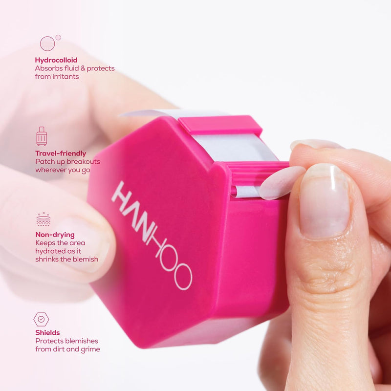 Hanhoo On the Go Blemish Patch, 108 Count, Pimple Patch Dispenser, Shrinks Pimples, Protects from Finger-picking and Dirt, Absorbs Fluid, Acne Spot Patches, Invisible Pimple Patches, Korean Skincare