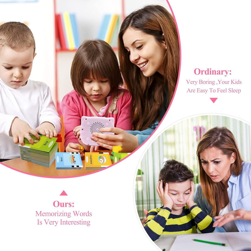Cavebit Audible Talking Flash Cards for Toddlers 2-4 Years, 112 Cards 224 Words Educational Toys for 2 3 4 5 6 Year Old Boys Girls, Sight Words Kindergarten (Pink)
