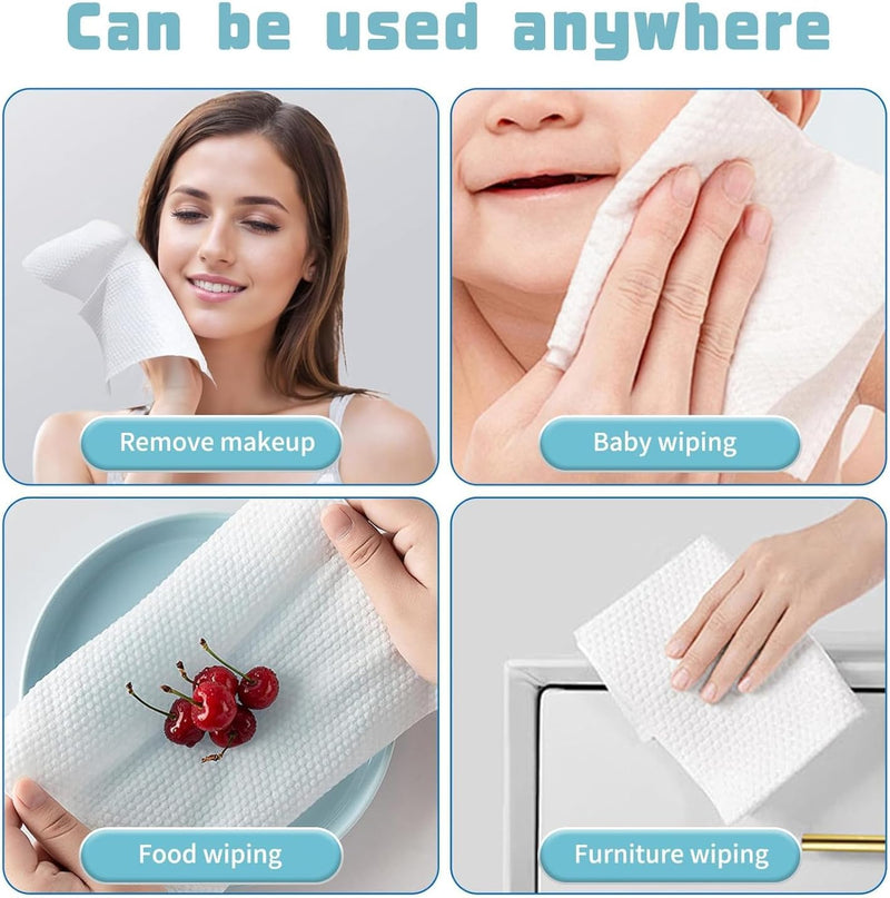 100 Count Disposable Face Towel, Biodegradable Cotton Facial Dry Wipes, Super Soft & Thick Face Cloth, Lint-Free Face Towelettes for Sensitive Skincare, Makeup Remover Dry Wipes, Facial Cleansing