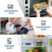 Bento Lunch Box, Microwave Safe Food Container with 4 Compartments & Fork, 1100ML, Leakproof Meal Prep for Men & Women, Reusable, 1 Pcs (Blue)