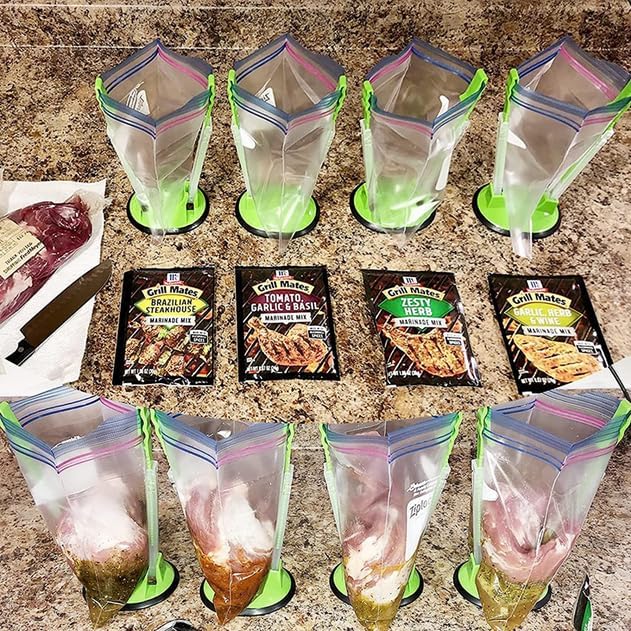 ALMEKAQUZ 4 Pack Baggy Rack Stand, Freezer Bag Holder Stand, Adjustable Food Storage Holders, Ziplock Bag Holder, Plastic Food Prep Bag Holder Stand for Food Meal Prep Bag, Kitchen Gadget.