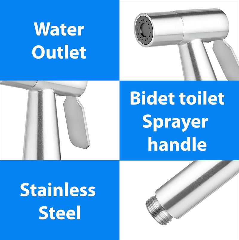 Multifunctional 304 Stainless Steel Bidet Sprayer for Toilet,Bathroom Handheld Bidet Jet Water Sprayer for Wash, Cloth Diaper with Hose and Toilet Mount