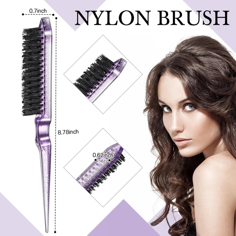Geiserailie 3 Pcs Slick Back Hair Brush Set Bristle Brush Edge Control Teasing Comb for Women Black Hair(Black)