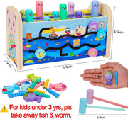 AM ANNA 7 in 1 Hammering Pounding Toys, Wooden Montessori Educational Fishing Game Xylophone Toys for 1 2 3 Year Old, Baby Sensory Developmental Fine Motor Skills Toddler Activities Age 1-4 Gifts