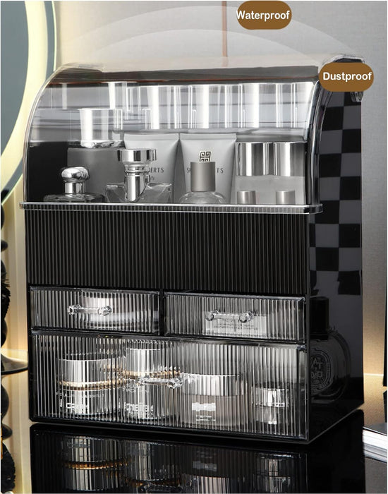 U-HOOME Makeup Organizer,Cosmetic Storage Display Case with Drawer and Dustproof Cover,Vanity Organizer Fits,Makeup Brushes, Lipsticks For Vanity, Bedroom, and Bathroom Skincare Organizer (Clear)