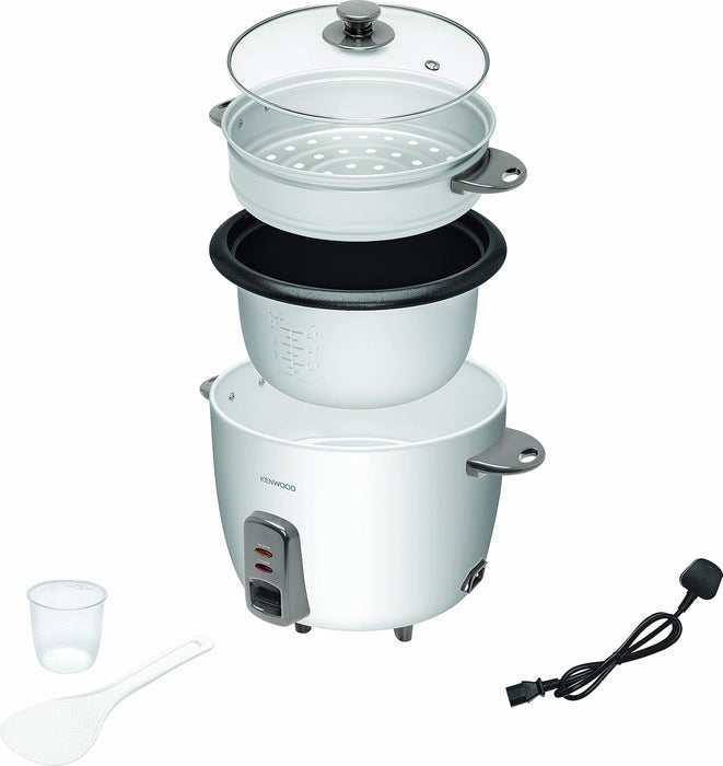 KENWOOD 2-in-1 Rice Cooker 1.8L 10-Cups Rice with Food Steamer Basket, Non-Stick Cooking Pot, Temepered Glass Lid, Warm/Cook Lights, Spatula Holder, Detachable Cord RCM44.000RD Red