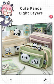 Panda Pencil Case, Cute Panda Pencil Case Large Capacity, Adults Aesthetic, Kawaii Pencil Pouch Cute With Zipper Preppy Pen Bag With Gel Ink Pens, Clips, Stickers, Pin, Green