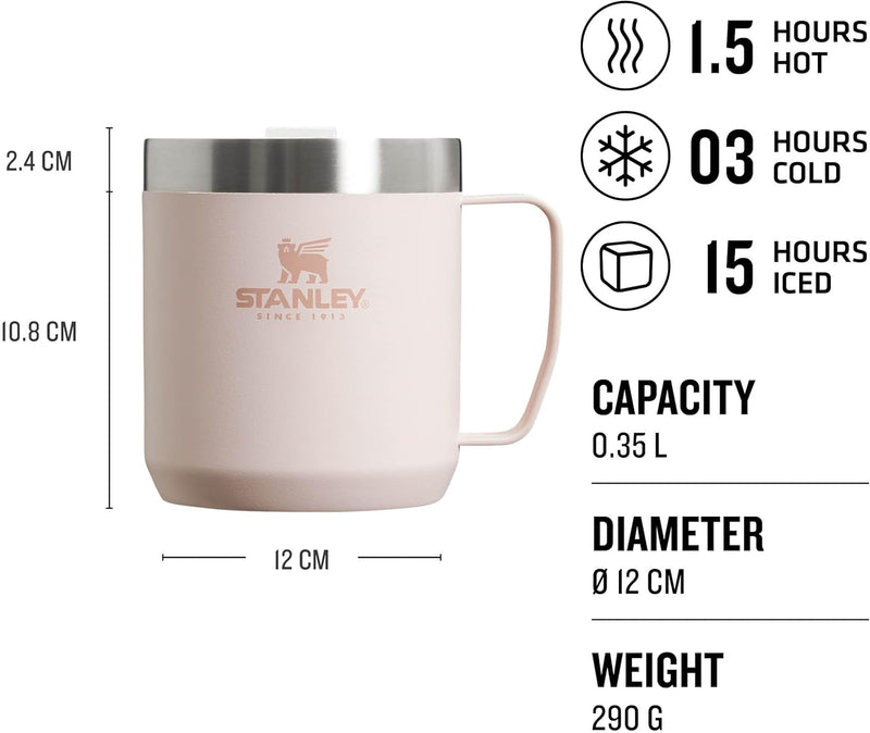 Classic Legendary Camp Mug 0.35L - Vacuum Insulated Tumbler - Stainless Steel Camp Mug - BPA -Free Thermal Cup - Dishwasher Safe - Single Server Brewer Compatible - Rose Quartz - Rose Quartz