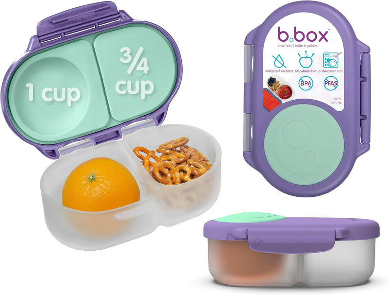 Snackbox Mini Bento Lunch Box with 2 Leakproof Compartments Ideal for Toddlers, Kids Lunch & Snacks Fits Whole Piece of Fruit BPA Free - 1 EA Lilac Pop