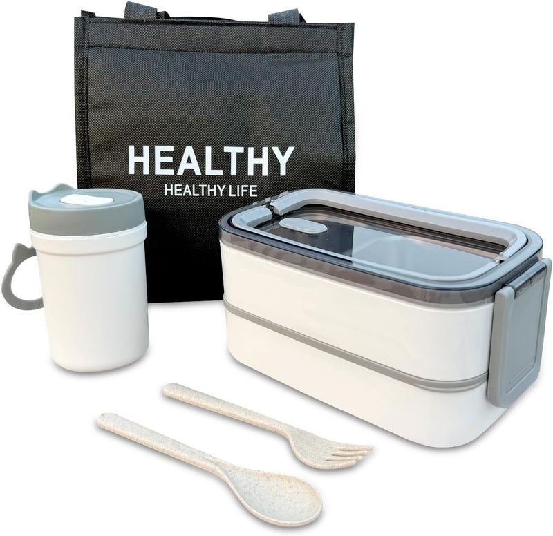 Bento Box, 4 Compartments Lunch Box For Kids and Adults, 1300ml Leakproof Food Container, for School, Work, Picnics, Microwave Safe, Dark Green - White