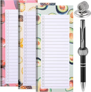 Magnetic Shopping List Pad and Pen Clip, 150 Tear Off Sheets, Grocery List Notepad with Pen Holder for Fridge (3 List Pad and 1 Pen Clip)