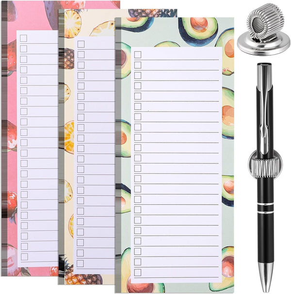 Magnetic Shopping List Pad and Pen Clip, 150 Tear Off Sheets, Grocery List Notepad with Pen Holder for Fridge (3 List Pad and 1 Pen Clip)