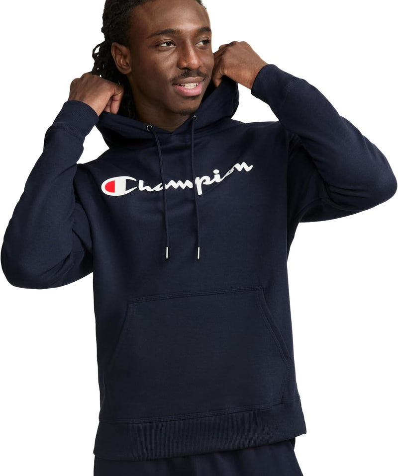 mens Graphic Powerblend Fleece Pullover Hood Hooded Sweatshirt - Navy