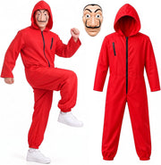 Unisex Adult Red Halloween Jumpsuit Clothing with Mask and Clothing, Great for Halloween Costume Role Cosplay Themed Party (S-XL) - S