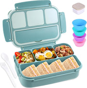 Bento Box Adult Lunch Box, Containers for Adults Men Women with 4 Compartments, Lunchable Food Container with Utensils, Sauce Jar, Muffin Liners, 40 Oz/5 Cup, Microwave & Dishwasher Safe, Brown - Light Teal 1200ML