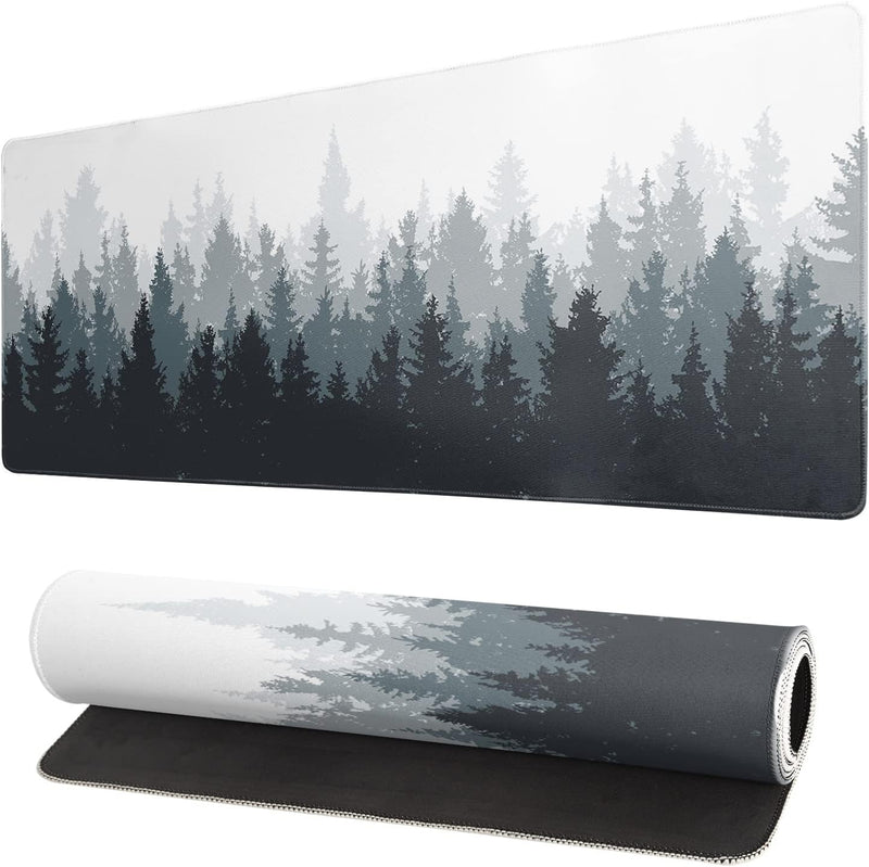 Desk Mat,Large Mouse Pad 31.5x11.8 Inch XL Extended Gaming Mouse Pad Mat with Non-Slip Base Stitched Edges Mousepad for Computer,Office,Keyboard and Laptop - Fog Misty Forest - Fog Misty Forest
