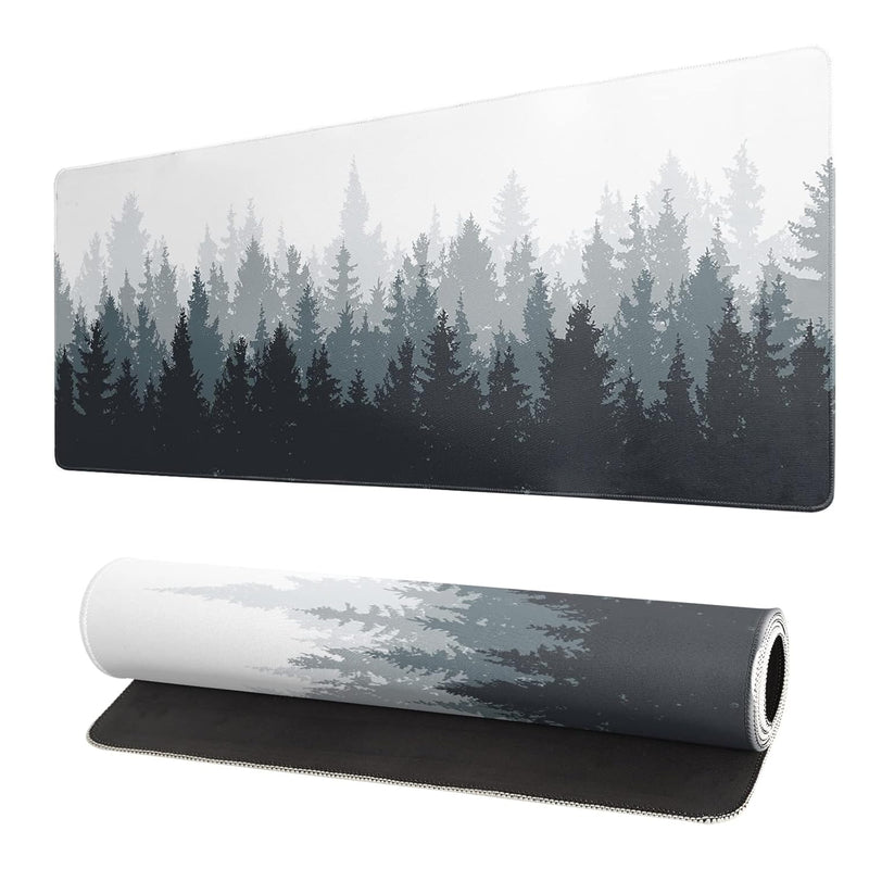 Brecoy Desk Mat,Large Mouse Pad 31.5x11.8 Inch XL Extended Gaming Mouse Pad Mat with Non-Slip Base Stitched Edges Mousepad for Computer,Office,Keyboard and Laptop - Fog Misty Forest