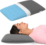 MY ARMOR Ventilated Cool Gel Memory Foam Pillows for Sleeping, Orthopedic Pillows for Neck Pain Relief (White Cover, Cool Gel Thin (pack of 1)) - Cool-Gel Pillow with Grey Cover Thin - 4 inches height (Pack of 1)