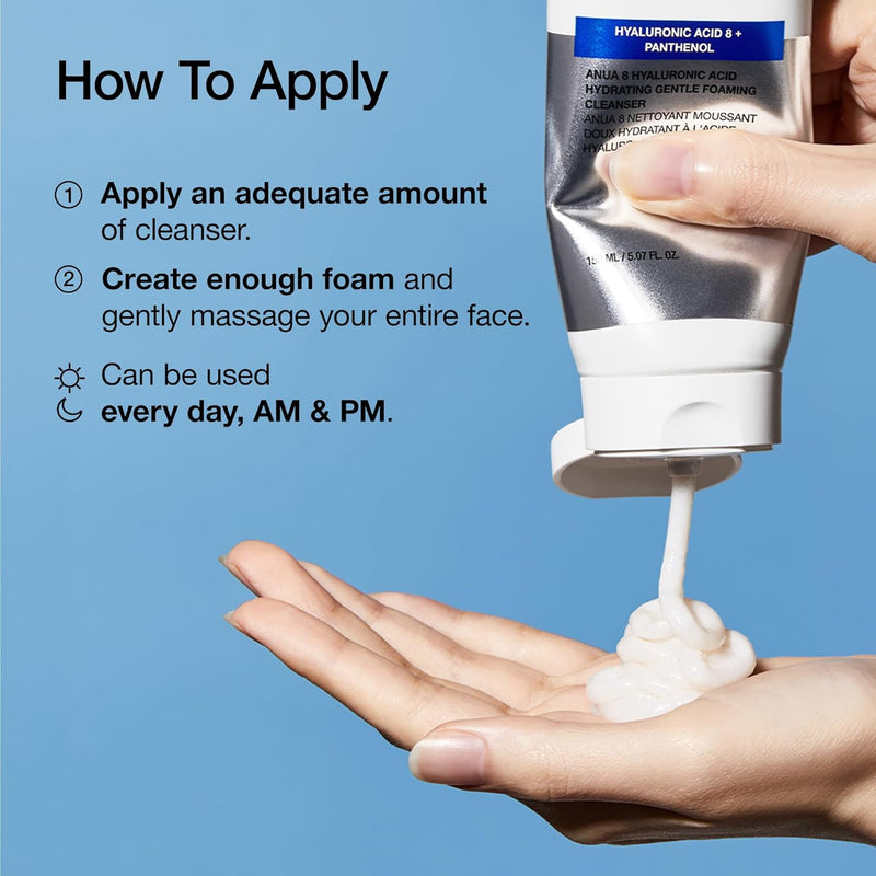 Hydrating Gentle Foaming Cleanser, Hyaluronic Acid, Glycerin, Zinc, Panthenol, Korean Face Wash for Dry Skin, for Double Cleansing, Korean Skincare (150ml/5.07fl oz.)