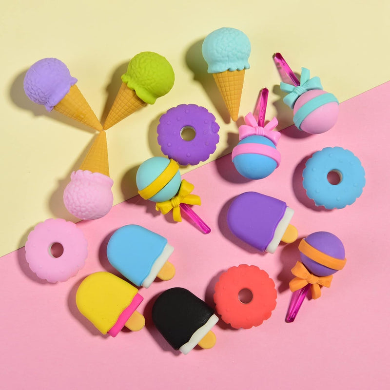 16 Pcs Food Erasers for Kids, 3D Cute Mini Ice Cream Donut Take Apart Erasers, Cool Fun Puzzle Desk Pet Erasers for Girls