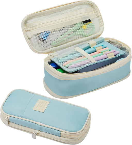 Sonuimy Large Capacity Pencil Case Pouch, Cute Aesthetic Big Capacity Zipper Pencil Cases Pen Portable Office Stationery Makeup Bag, Desk Organizer for College Adults Women Men- Green - Sky Blue