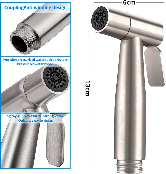 Yoawllty Bidet Sprayer Head, 2 Mode Stainless Steel Handheld Bidet Sprayer, Shattaf Cloth Bathroom Diaper Sprayer for Kitchen and Toilet Cleaning