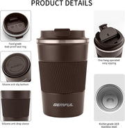 GEMFUL Travel Coffee Mug Stainless Steel Vacuum Ice and Hot Drinks Insulated Tumbler for Home Office Outdoor Works, 380ml, Pink