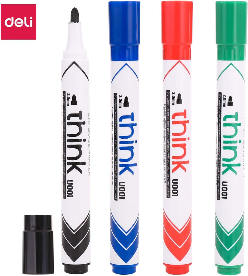Deli Think Whiteboard Markers 4-Pieces, Assorted