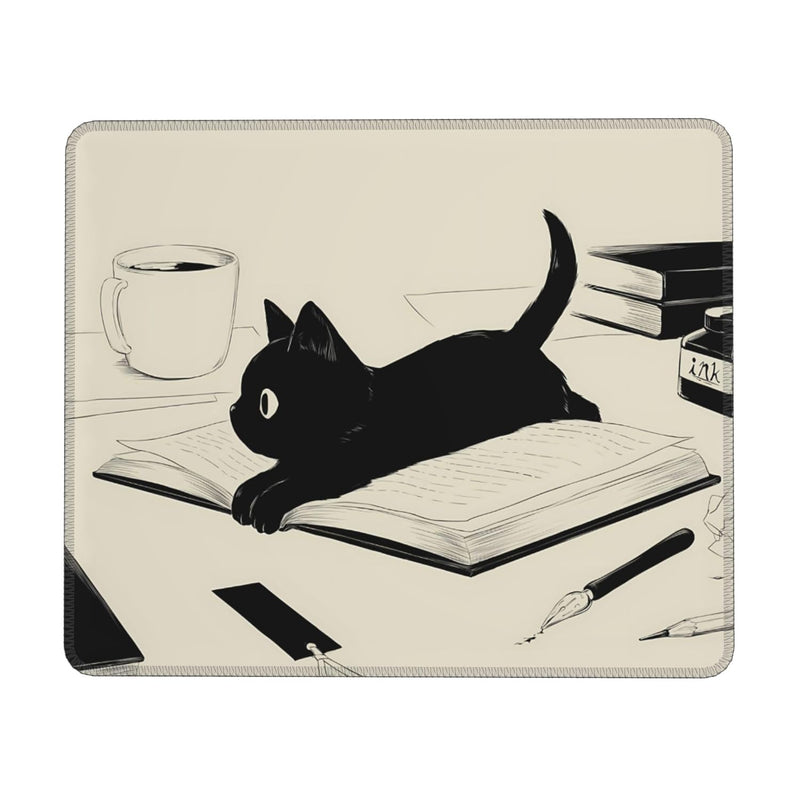 Black Cat Mouse Pad Cute Funny Square Mouse Pad Anti-Slip Rubber Kawaii Mousepad with Stitched Edgesfor Computer and Laptop Mouse Mat, Cute Desk Accessories, Office Decor, Desk Decor,Gift for Her