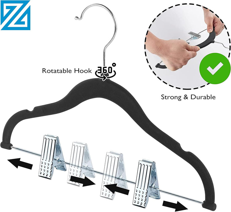 ZOBER Baby and Kids velvet pant hangers with adjustable clips for coods and sets of baby and kids clothes space saving neat and clean closet storage organizer (30PACK, BEIGE)