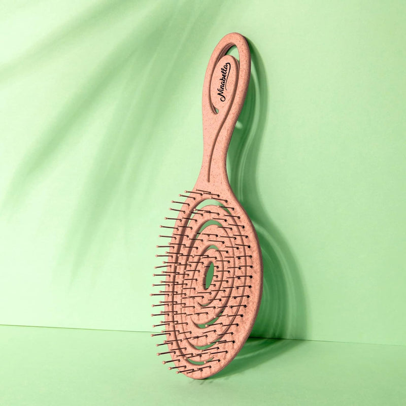 Ninabella Organic Detangling Hair Brush for Women, Men & Children - Does not Pull on Hair - Hair Straightening Brushes for Straight, Curly & Wet Hair - Unique Spiral Hairbrush, Rose Gold