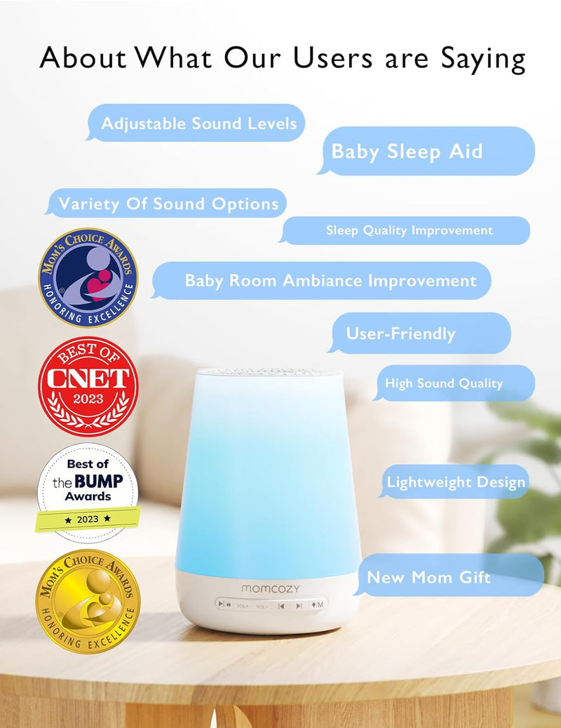 Baby Sound Machine, Momcozy White Noise Machine for Baby Sleeping with Night Light, Toddler Sleep Trainer 34 Soothing Sleep Sounds, Timer, App Remote Control, Personal Sleep Routine Alarm Clock(Blue)
