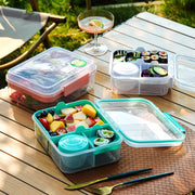 3/4/5 Compartment Convertible 1250ml Bento Lunch Box with 150ml Gravy Bowl - Green