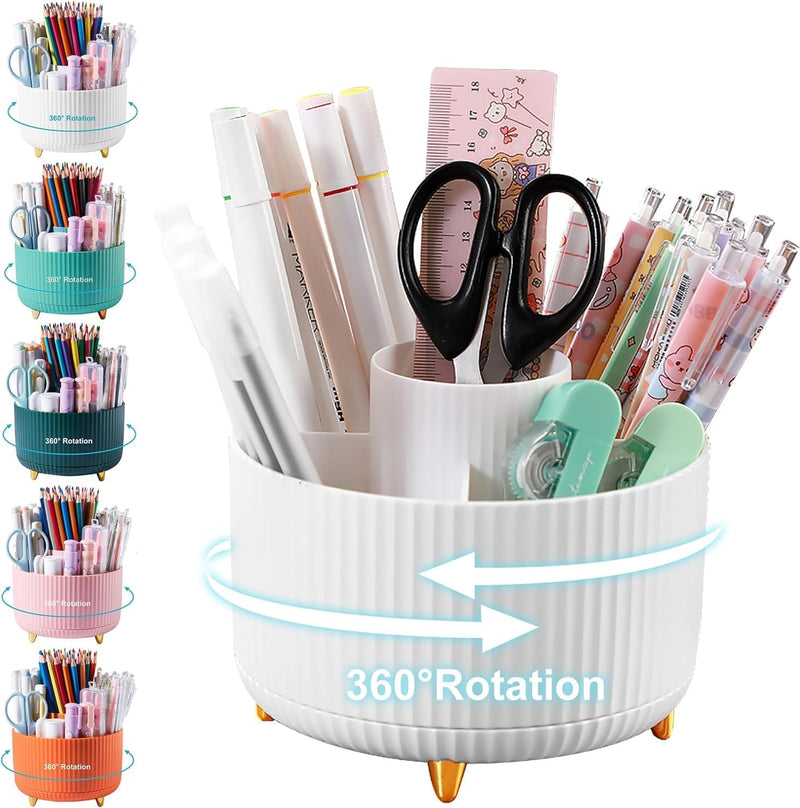 McMola Pencil Holder For Desk,5 Slots 360Degree Rotating Desk Organizers And Accessories,Desktop Storage Stationery Supplies Organizer, Cute Pencil Cup Pot For Office, School, Home - 5 Slots