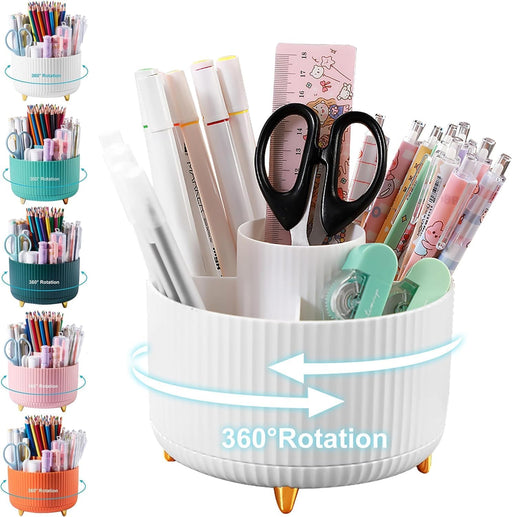 McMola Pencil Holder For Desk,5 Slots 360Degree Rotating Desk Organizers And Accessories,Desktop Storage Stationery Supplies Organizer, Cute Pencil Cup Pot For Office, School, Home - 5 Slots