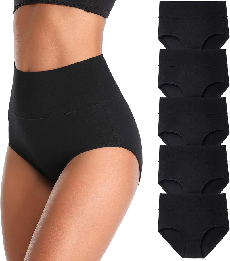 Women's Underwear, High Waist Cotton Breathable Full Coverage Panties Brief Multipack Regular and Plus Size