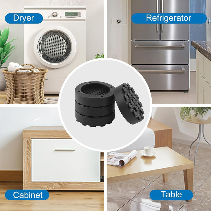 Anti Vibration Washer Pads for Washing Machine with Shock Absorption Suction Cup Feet, Anti-Slip Rubber Stabilizer Support Foot Mat, Stop Noise Moving