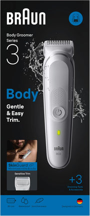 Braun Bodygroomer Series 3, +3 Accessories, Extra Skin Protection, 80 Min Battery Life, Gentle Shaving & Trimming, Waterproof, BG3530, Grey - + 3 attachments