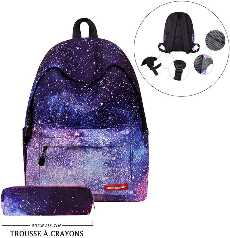 Casual Backpack SchoolBag for Girls Kids Boys Teenagers Galaxy Star Waterproof With Pencil Case High Capacity 14 in Laptop Travel Bag