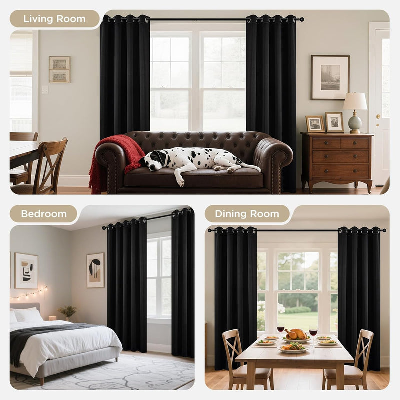 Joydeco Blackout Curtains 63 Inch Length 2 Panels Set, Thermal Insulated Long Curtains& Drapes 2 Burg, Room Darkening Grommet Curtains for Living Room Bedroom Window (W52 x L63 Inch, Black)