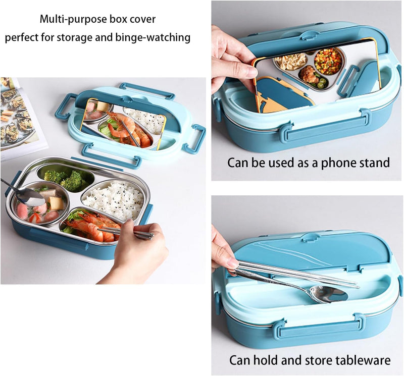 Generic Stainless Steel Lunch Box 1200ml, 4 Compartment Bento Lunch Box for Adults & Kids, Leakproof Food Storage Container with Handle for Office, School & Travel, Safe Steel Food Container
